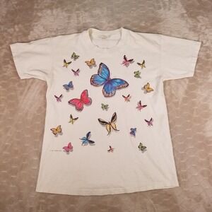 VTG 1996 Human-I-tees Butterfly Double Side Shirt Sz Lg Yellowed Single Stitch